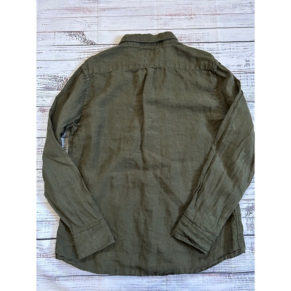 Men's Casual Porter and Ash Olive Button-Down 100% linen shirt - Picture 3 of 6
